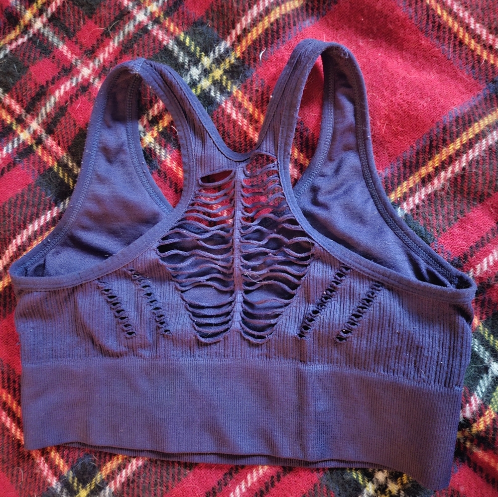 Bebe Sport Wireless Raceback Sports Bra Blue Medium Non-Padded - Picture 2 of 4